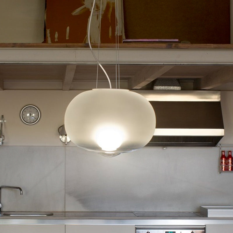 White Glass Orb Ceiling Lamp Contemporary 1 Head Pendant Light Fixture for Kitchen, 12.5"/17" Wide White Clearhalo 'Ceiling Lights' 'Chandeliers' 'Glass shade' 'Glass' 'Modern Pendants' 'Modern' 'Pendant Lights' 'Pendants' Lighting' 359595