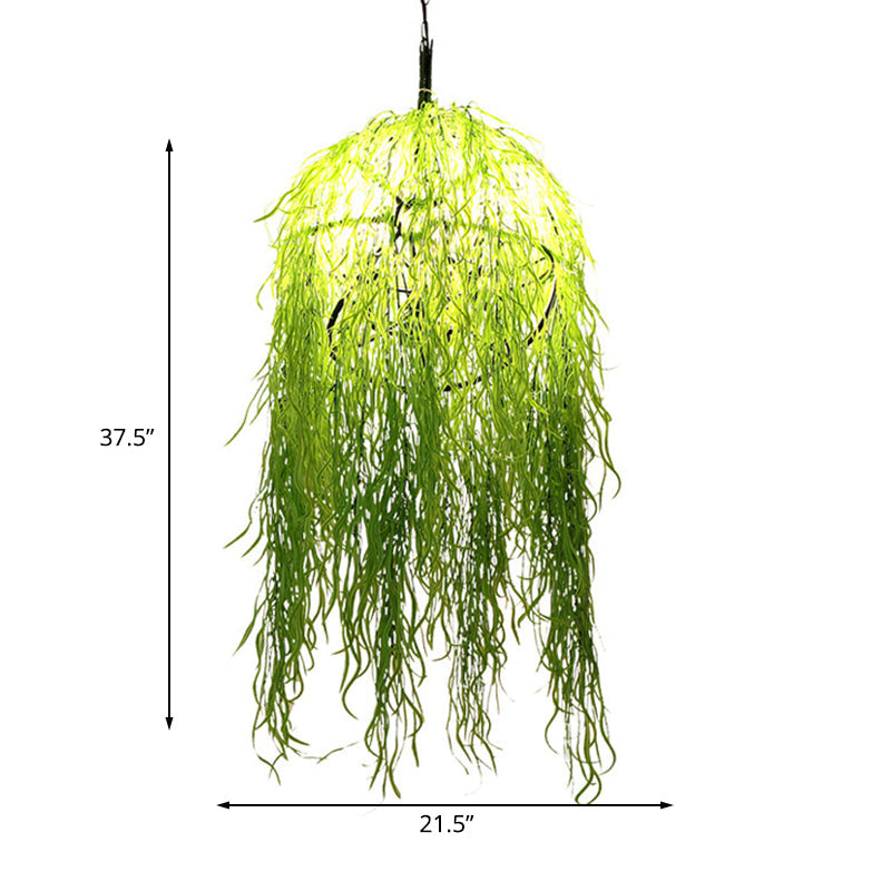 3 Heads Bell Cage Chandelier Industrial Green Metal Hanging Ceiling Light with Wicker Ornament, 18"/21.5" Wide Clearhalo 'Cast Iron' 'Ceiling Lights' 'Chandeliers' 'Industrial Chandeliers' 'Industrial' 'Metal' 'Middle Century Chandeliers' 'Rustic Chandeliers' 'Tiffany' Lighting' 359689
