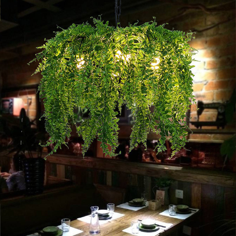 5 Lights Metal Chandelier Light Fixture Industrial Green Plant Design Restaurant Ceiling Light, 21.5"/25.5" Wide Clearhalo 'Cast Iron' 'Ceiling Lights' 'Chandeliers' 'Industrial Chandeliers' 'Industrial' 'Metal' 'Middle Century Chandeliers' 'Rustic Chandeliers' 'Tiffany' Lighting' 359723
