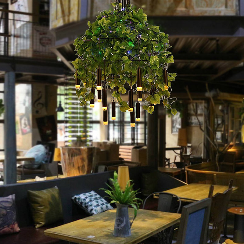 23.5"/35.5" Wide Dome Metal Chandelier Lamp Industrial 22 Heads Restaurant Hanging Light Kit with Plant Decoration Green Clearhalo 'Cast Iron' 'Ceiling Lights' 'Chandeliers' 'Industrial Chandeliers' 'Industrial' 'Metal' 'Middle Century Chandeliers' 'Rustic Chandeliers' 'Tiffany' Lighting' 359727