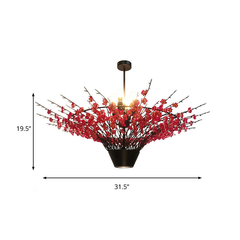 Floral Metal Chandelier Pendant Light Antique 4 Lights LED Restaurant Suspension Lamp in Pink, 31.5"/39" W Clearhalo 'Cast Iron' 'Ceiling Lights' 'Chandeliers' 'Industrial Chandeliers' 'Industrial' 'Metal' 'Middle Century Chandeliers' 'Rustic Chandeliers' 'Tiffany' Lighting' 359895