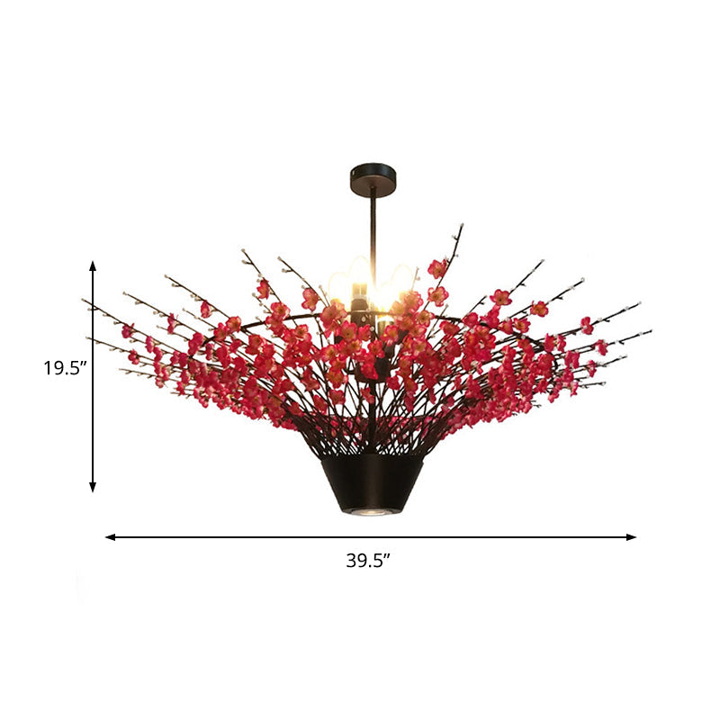 Floral Metal Chandelier Pendant Light Antique 4 Lights LED Restaurant Suspension Lamp in Pink, 31.5"/39" W Clearhalo 'Cast Iron' 'Ceiling Lights' 'Chandeliers' 'Industrial Chandeliers' 'Industrial' 'Metal' 'Middle Century Chandeliers' 'Rustic Chandeliers' 'Tiffany' Lighting' 359896