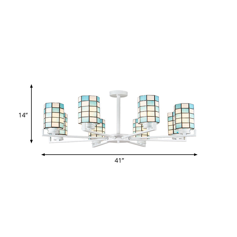 Stained Glass Black/White Semi Mount Lighting Cylinder 3/6/8 Lights Baroque Ceiling Mounted Light Clearhalo 'Ceiling Lights' 'Close To Ceiling Lights' 'Close to ceiling' 'Glass shade' 'Glass' 'Semi-flushmount' 'Tiffany close to ceiling' 'Tiffany' Lighting' 360716