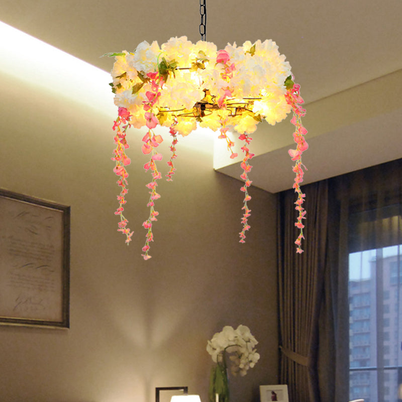 18"/21.5" W Flower Metal Chandelier Light Industrial 5 Heads Restaurant LED Down Lighting in White White Clearhalo 'Cast Iron' 'Ceiling Lights' 'Chandeliers' 'Industrial Chandeliers' 'Industrial' 'Metal' 'Middle Century Chandeliers' 'Rustic Chandeliers' 'Tiffany' Lighting' 360795