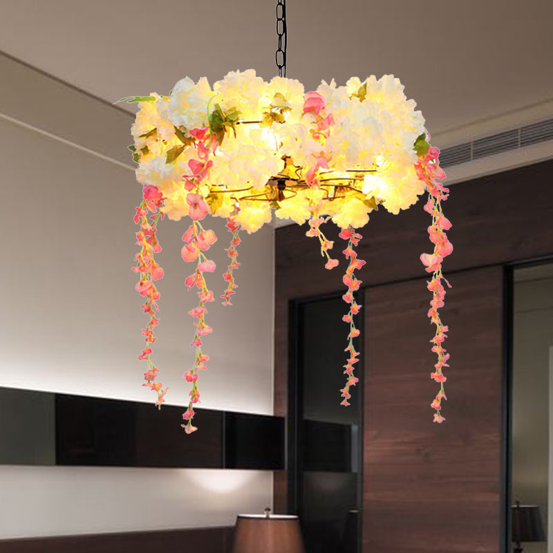 18"/21.5" W Flower Metal Chandelier Light Industrial 5 Heads Restaurant LED Down Lighting in White Clearhalo 'Cast Iron' 'Ceiling Lights' 'Chandeliers' 'Industrial Chandeliers' 'Industrial' 'Metal' 'Middle Century Chandeliers' 'Rustic Chandeliers' 'Tiffany' Lighting' 360796