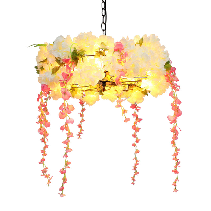 18"/21.5" W Flower Metal Chandelier Light Industrial 5 Heads Restaurant LED Down Lighting in White Clearhalo 'Cast Iron' 'Ceiling Lights' 'Chandeliers' 'Industrial Chandeliers' 'Industrial' 'Metal' 'Middle Century Chandeliers' 'Rustic Chandeliers' 'Tiffany' Lighting' 360797