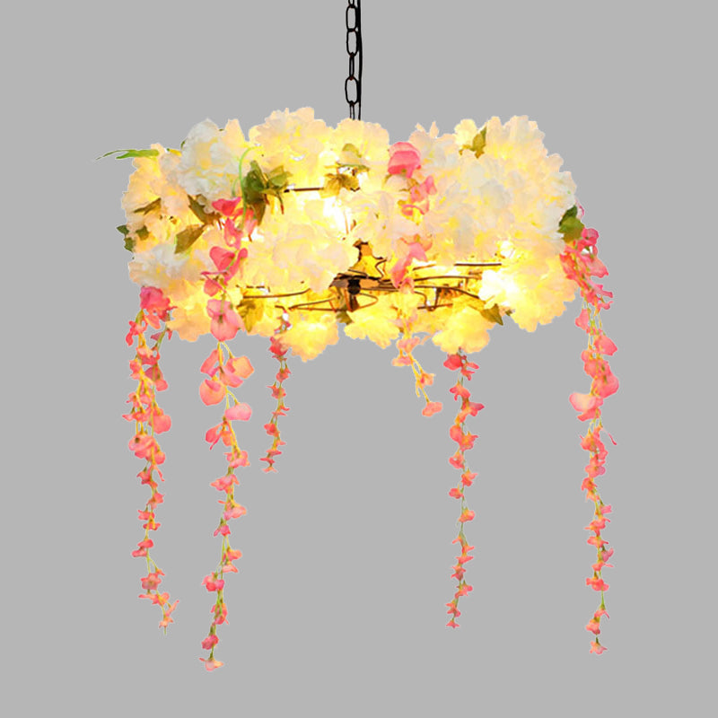 18"/21.5" W Flower Metal Chandelier Light Industrial 5 Heads Restaurant LED Down Lighting in White Clearhalo 'Cast Iron' 'Ceiling Lights' 'Chandeliers' 'Industrial Chandeliers' 'Industrial' 'Metal' 'Middle Century Chandeliers' 'Rustic Chandeliers' 'Tiffany' Lighting' 360798