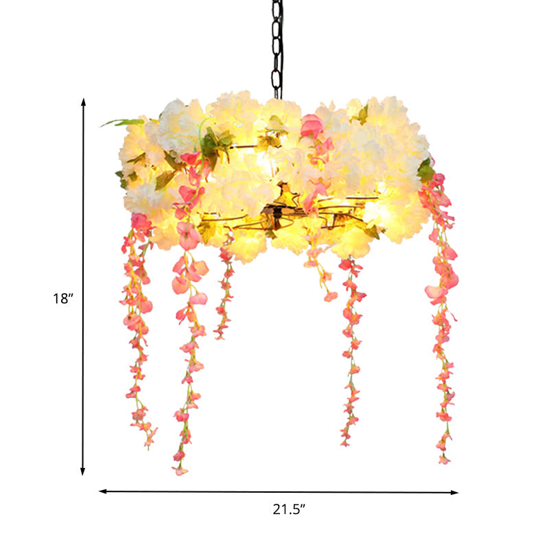 18"/21.5" W Flower Metal Chandelier Light Industrial 5 Heads Restaurant LED Down Lighting in White Clearhalo 'Cast Iron' 'Ceiling Lights' 'Chandeliers' 'Industrial Chandeliers' 'Industrial' 'Metal' 'Middle Century Chandeliers' 'Rustic Chandeliers' 'Tiffany' Lighting' 360800