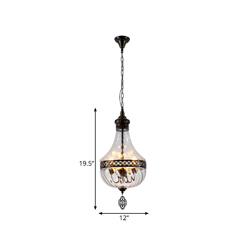 Clear Prismatic Glass Teardrop/Globe Ceiling Lamp Turkish 1 Head Restaurant Suspension Pendant Light, 18"/19.5" H Clearhalo 'Ceiling Lights' 'Close To Ceiling Lights' 'Glass shade' 'Glass' 'Pendant Lights' 'Pendants' Lighting' 360995