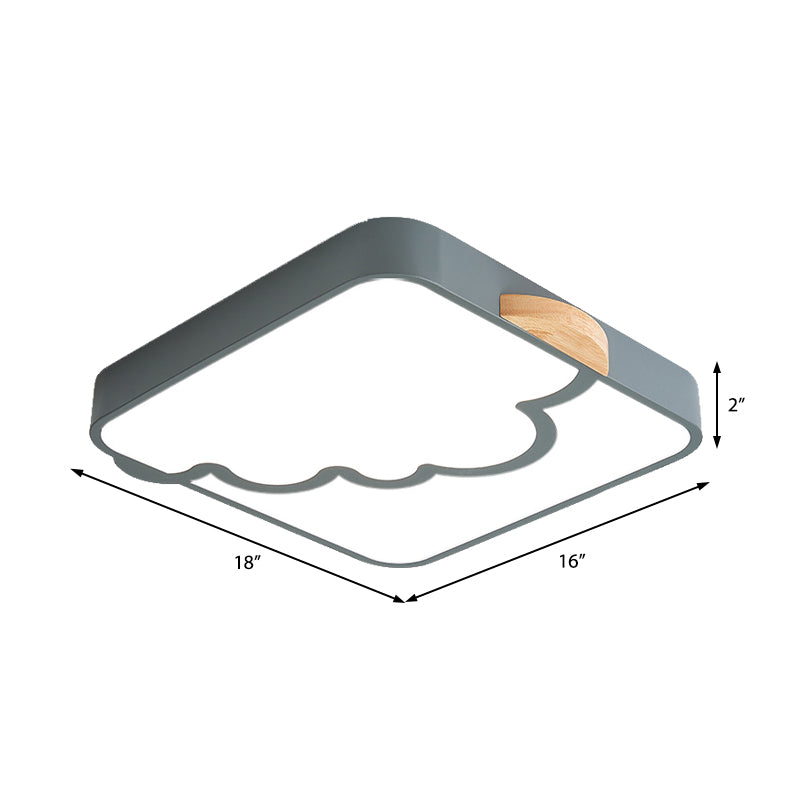 Squared Flush Mount Light Modernist Acrylic Grey/White/Green LED Ceiling Flush for Bedroom with Cloud Pattern Clearhalo 'Ceiling Lights' 'Close To Ceiling Lights' 'Close to ceiling' 'Flush mount' Lighting' 361357