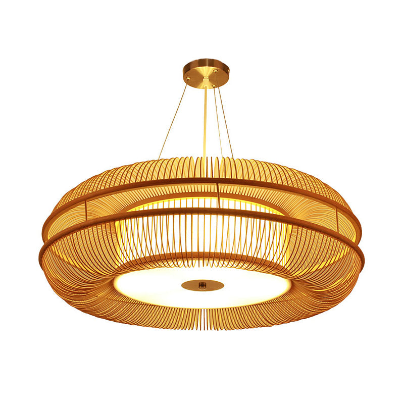 Dunut Pendant Lamp Chinese Bamboo 1 Bulb Beige Hanging Ceiling Light, 25.5"/31.5" Shade Clearhalo 'Ceiling Lights' 'Pendant Lights' 'Pendants' Lighting' 361398