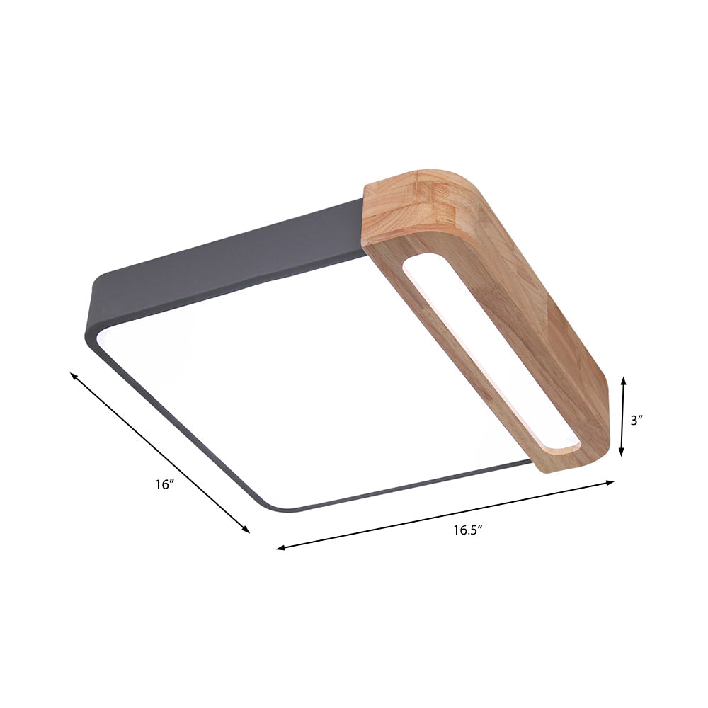 Nordic Square Acrylic Flush Light 12"/16" Wide LED Surface Ceiling Lamp in Grey/White/Red with Wood Guard Clearhalo 'Ceiling Lights' 'Close To Ceiling Lights' 'Close to ceiling' 'Flush mount' Lighting' 361452
