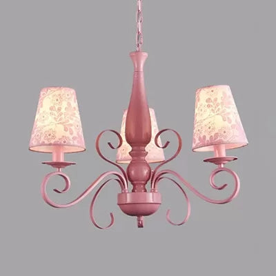 Girl Bedroom Tapered Shade Chandelier Metal 3 Lights Kids Pink Hanging Light Clearhalo 'Ceiling Lights' 'Chandeliers' Lighting' options 36192