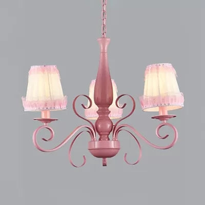 Girl Bedroom Tapered Shade Chandelier Metal 3 Lights Kids Pink Hanging Light Clearhalo 'Ceiling Lights' 'Chandeliers' Lighting' options 36195