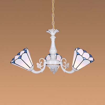White Cone Pendant Lighting with Adjustable Chain Tiffany 3/5/6/8 Lights Chandelier Lamp for Living Room Clearhalo 'Ceiling Lights' 'Chandeliers' 'Close To Ceiling Lights' 'Industrial' 'Middle Century Chandeliers' 'Tiffany Chandeliers' 'Tiffany close to ceiling' 'Tiffany' Lighting' 36769