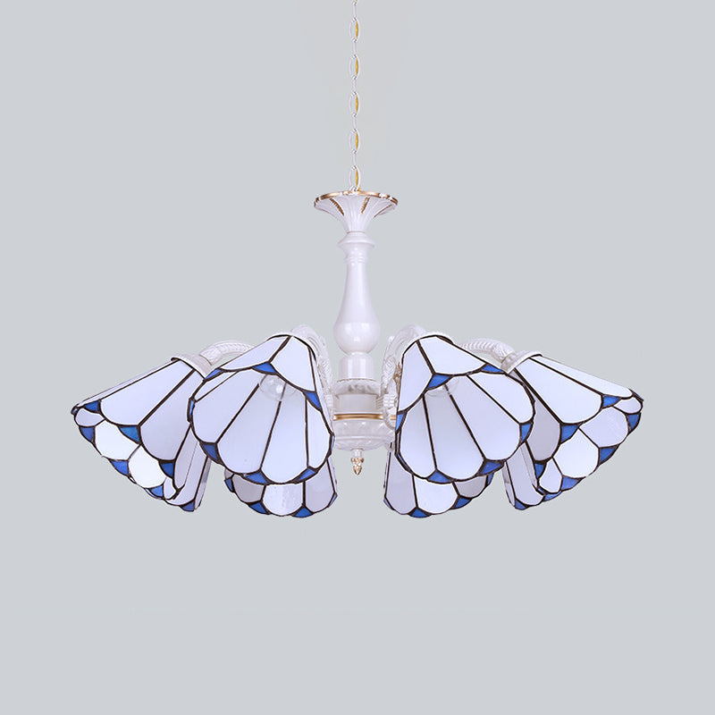 White Cone Pendant Lighting with Adjustable Chain Tiffany 3/5/6/8 Lights Chandelier Lamp for Living Room Clearhalo 'Ceiling Lights' 'Chandeliers' 'Close To Ceiling Lights' 'Industrial' 'Middle Century Chandeliers' 'Tiffany Chandeliers' 'Tiffany close to ceiling' 'Tiffany' Lighting' 36778