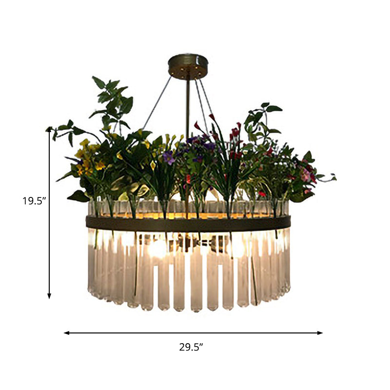 1/2-Tier Restaurant Chandelier Light Industrial Metal 4 Bulbs Green Plant Pendant Lighting Fixture, 19.5"/29.5" W Clearhalo 'Ceiling Lights' 'Chandeliers' 'Industrial Chandeliers' 'Industrial' 'Middle Century Chandeliers' 'Tiffany' Lighting' 368013