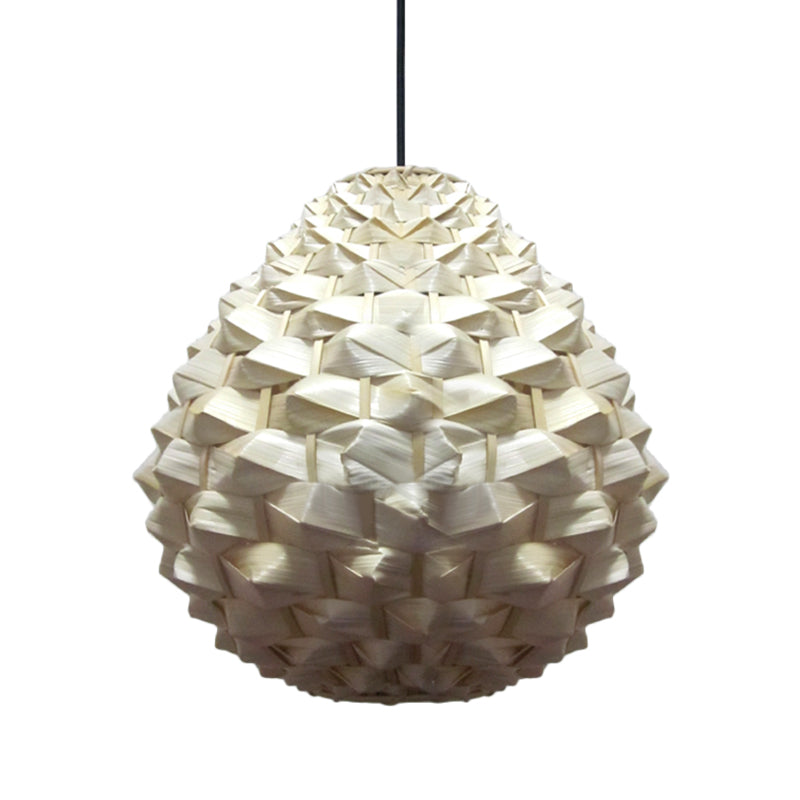 1 Head Living Room Pendant Lamp Asia Beige Hanging Ceiling Light with Droplet Bamboo Shade Clearhalo 'Ceiling Lights' 'Pendant Lights' 'Pendants' Lighting' 369157
