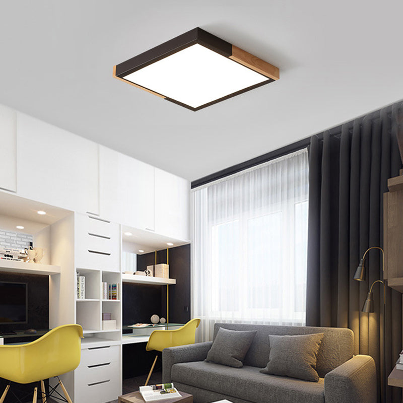 Spliced Square Flush Mount Light Nordic Metal Green/White/Black-Wood LED Ceiling Lighting in White/Warm/3 Color Light, 16"/19.5" Wide Clearhalo 'Ceiling Lights' 'Close To Ceiling Lights' 'Close to ceiling' 'Flush mount' Lighting' 369271