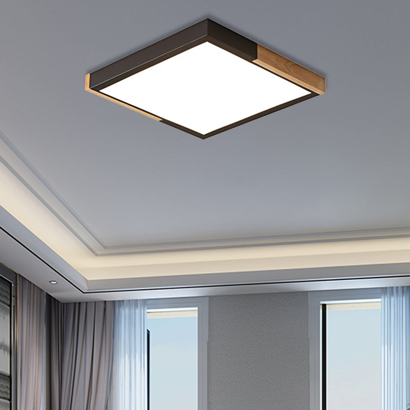 Spliced Square Flush Mount Light Nordic Metal Green/White/Black-Wood LED Ceiling Lighting in White/Warm/3 Color Light, 16"/19.5" Wide Black 19.5" Clearhalo 'Ceiling Lights' 'Close To Ceiling Lights' 'Close to ceiling' 'Flush mount' Lighting' 369274