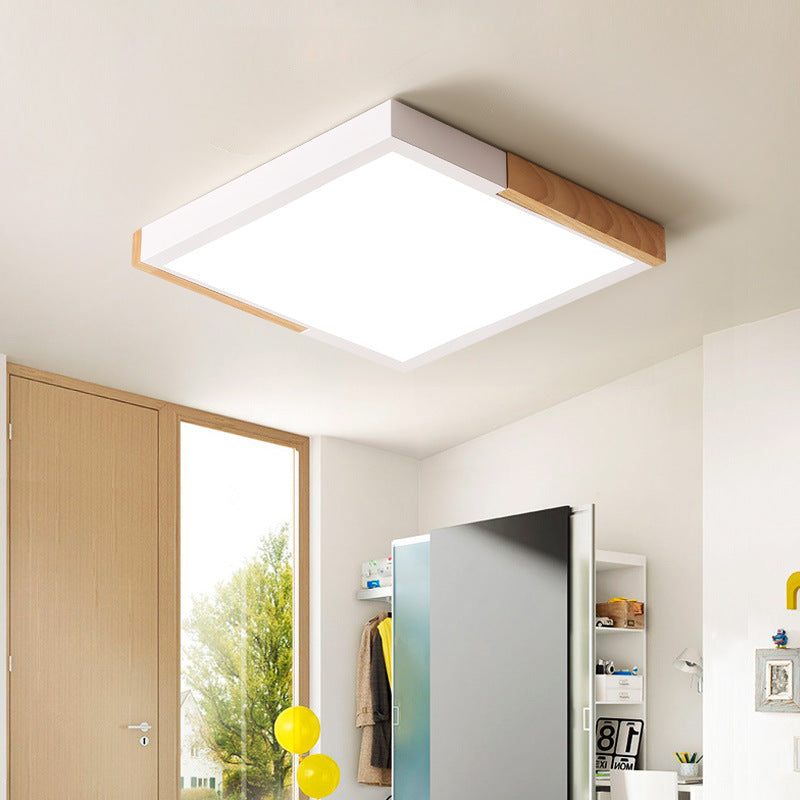 Spliced Square Flush Mount Light Nordic Metal Green/White/Black-Wood LED Ceiling Lighting in White/Warm/3 Color Light, 16"/19.5" Wide White 16" Clearhalo 'Ceiling Lights' 'Close To Ceiling Lights' 'Close to ceiling' 'Flush mount' Lighting' 369277