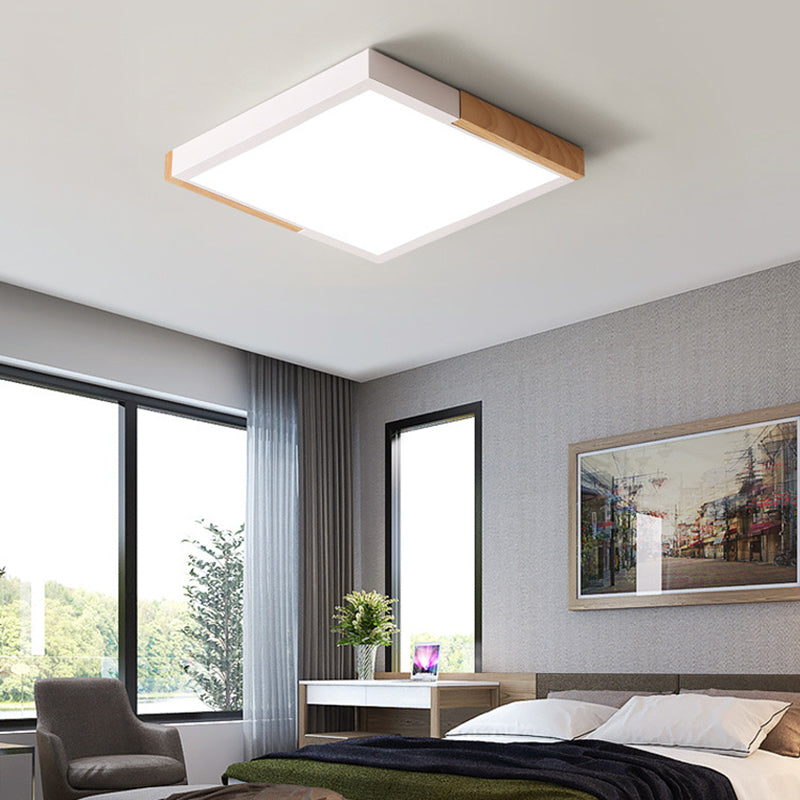 Spliced Square Flush Mount Light Nordic Metal Green/White/Black-Wood LED Ceiling Lighting in White/Warm/3 Color Light, 16"/19.5" Wide White 19.5" Clearhalo 'Ceiling Lights' 'Close To Ceiling Lights' 'Close to ceiling' 'Flush mount' Lighting' 369281