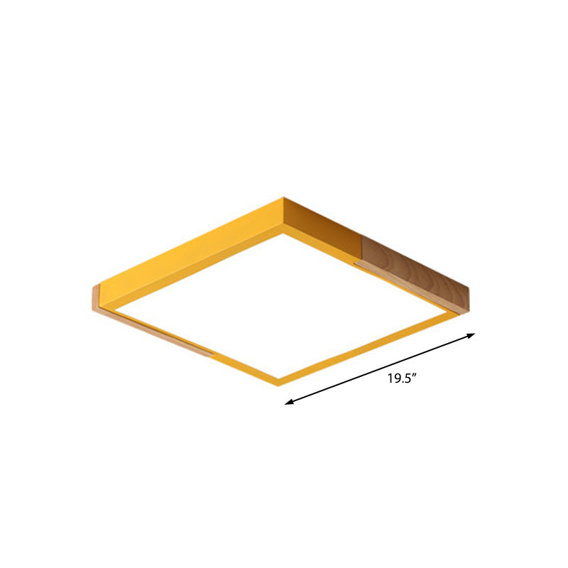 Spliced Square Flush Mount Light Nordic Metal Green/White/Black-Wood LED Ceiling Lighting in White/Warm/3 Color Light, 16"/19.5" Wide Clearhalo 'Ceiling Lights' 'Close To Ceiling Lights' 'Close to ceiling' 'Flush mount' Lighting' 369290