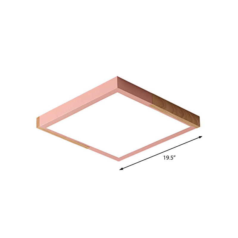 Spliced Square Flush Mount Light Nordic Metal Green/White/Black-Wood LED Ceiling Lighting in White/Warm/3 Color Light, 16"/19.5" Wide Clearhalo 'Ceiling Lights' 'Close To Ceiling Lights' 'Close to ceiling' 'Flush mount' Lighting' 369297