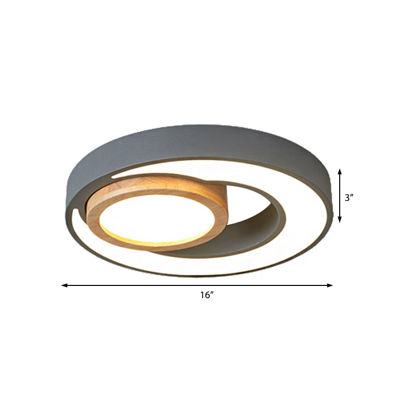 Acrylic Double Circle Ceiling Light Nordic Green/White/Grey-Wood LED Flush Mount Recessed Lighting Clearhalo 'Ceiling Lights' 'Close To Ceiling Lights' 'Close to ceiling' 'Flush mount' Lighting' 369306