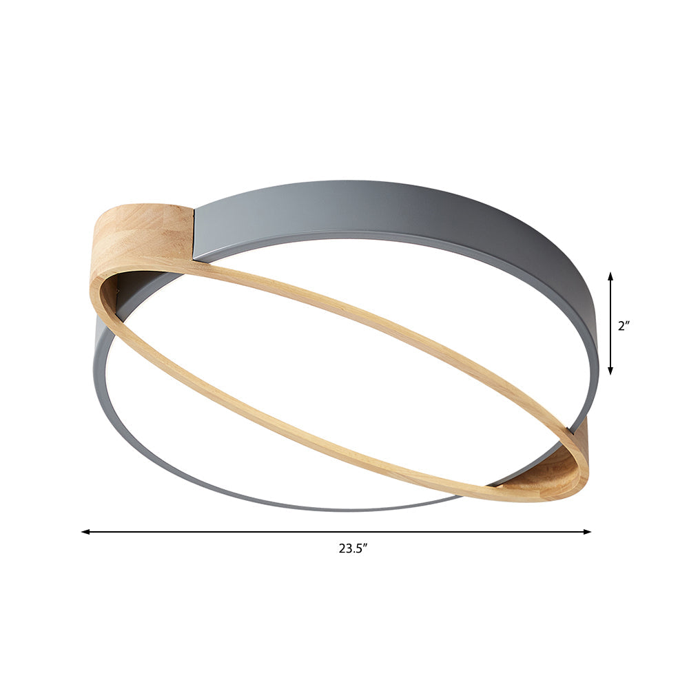 Orbit Design Ceiling Mount Lamp Nordic Acrylic Bedroom LED Flushmount Lighting in White/Green/Grey with Oval Wood Insert, 16"/19.5"/23.5" W Clearhalo 'Ceiling Lights' 'Close To Ceiling Lights' 'Close to ceiling' 'Flush mount' Lighting' 369358