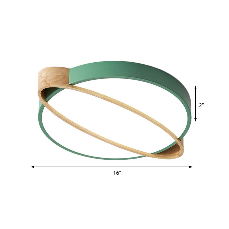 Orbit Design Ceiling Mount Lamp Nordic Acrylic Bedroom LED Flushmount Lighting in White/Green/Grey with Oval Wood Insert, 16"/19.5"/23.5" W Clearhalo 'Ceiling Lights' 'Close To Ceiling Lights' 'Close to ceiling' 'Flush mount' Lighting' 369362