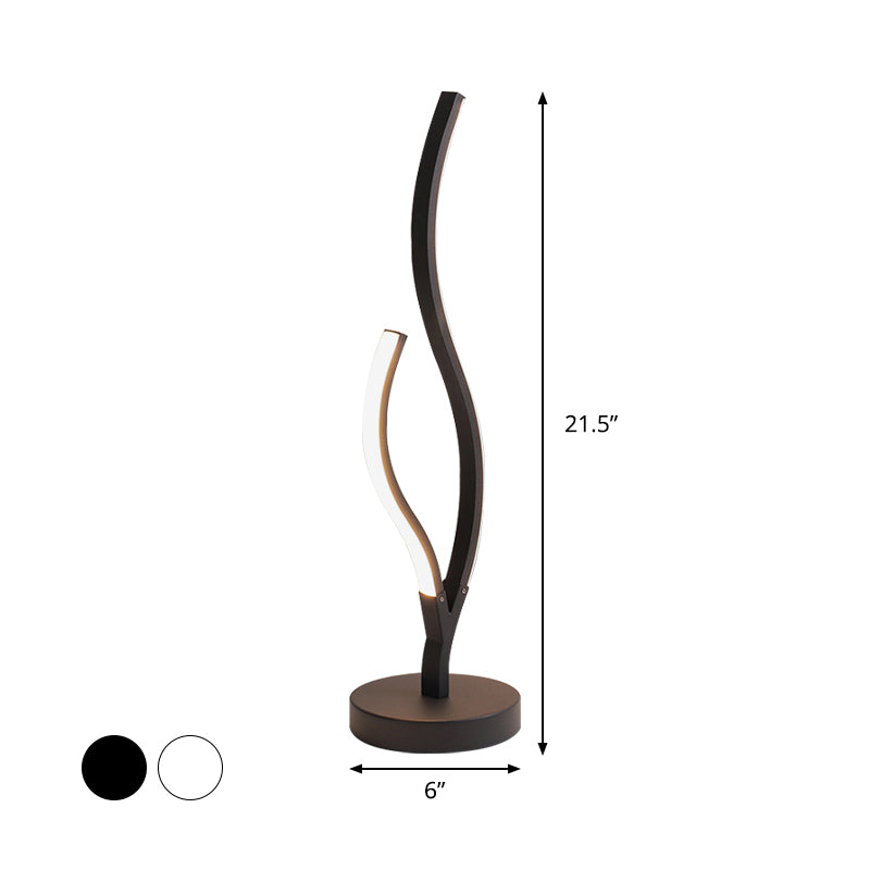 Acrylic Curvy Task Lighting Minimalist LED Nightstand Lamp in Black/White with Circle Metal Base Clearhalo 'Lamps' 'Table Lamps' Lighting' 369399