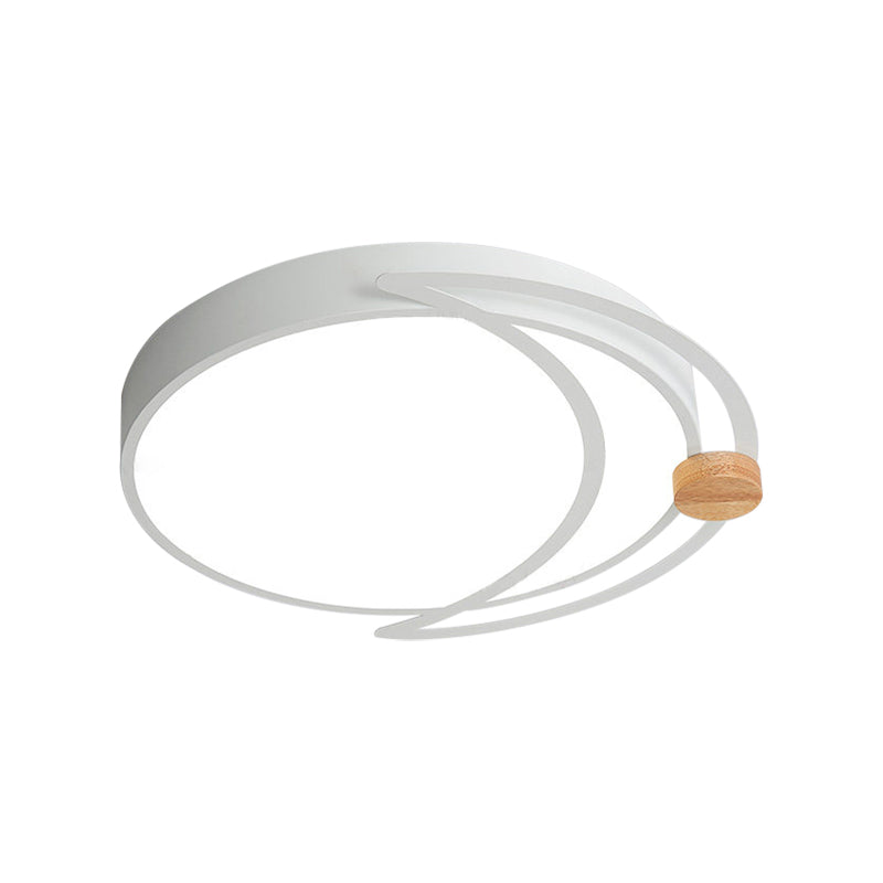 Moon Eclipse Bedroom Flush Mount Acrylic Nordic LED Close to Ceiling Lighting in Grey/White/Green with Wood Accent Clearhalo 'Ceiling Lights' 'Close To Ceiling Lights' 'Close to ceiling' 'Flush mount' Lighting' 369459