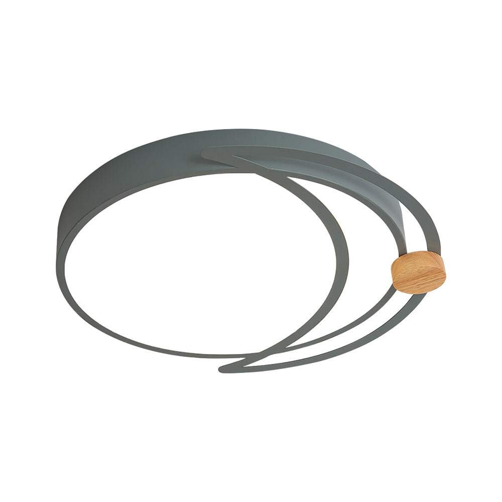 Moon Eclipse Bedroom Flush Mount Acrylic Nordic LED Close to Ceiling Lighting in Grey/White/Green with Wood Accent Clearhalo 'Ceiling Lights' 'Close To Ceiling Lights' 'Close to ceiling' 'Flush mount' Lighting' 369462