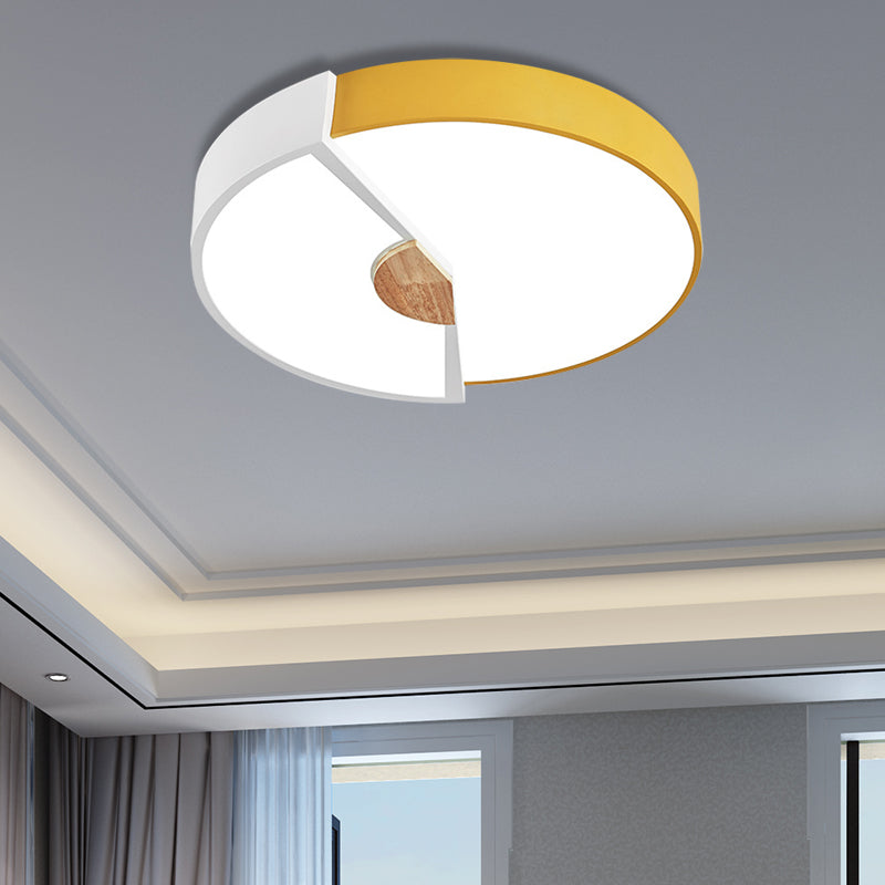Metallic Splicing Round Flush Light Modern Integrated LED Black/Pink/Yellow Ceiling Mounted Lamp, 12"/16"/19.5" Wide Yellow 16" Clearhalo 'Ceiling Lights' 'Close To Ceiling Lights' 'Close to ceiling' 'Flush mount' Lighting' 369596