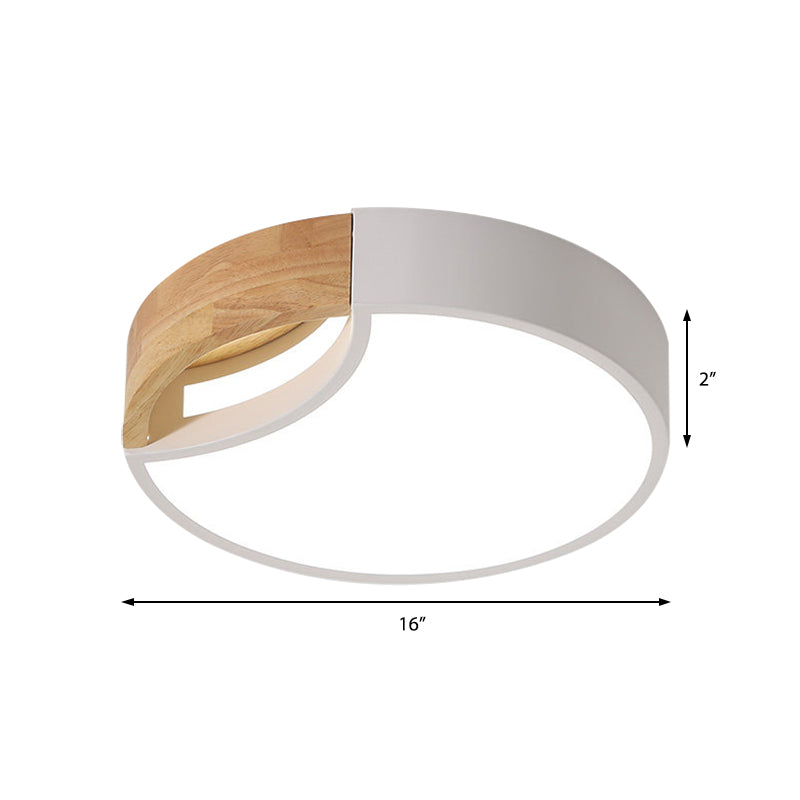 Splicing Rounded Flush Ceiling Light Nordic Iron Grey/White/Green LED Flush Mount in White Light with Wood Grip, 12"/16"/19.5" Wide Clearhalo 'Ceiling Lights' 'Close To Ceiling Lights' 'Close to ceiling' 'Flush mount' Lighting' 369700