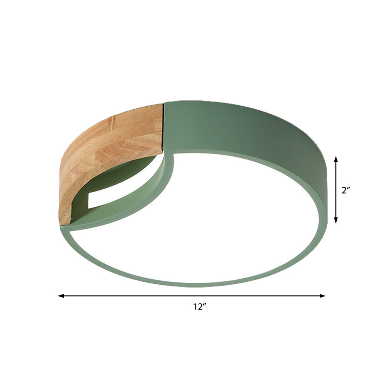 Splicing Rounded Flush Ceiling Light Nordic Iron Grey/White/Green LED Flush Mount in White Light with Wood Grip, 12"/16"/19.5" Wide Clearhalo 'Ceiling Lights' 'Close To Ceiling Lights' 'Close to ceiling' 'Flush mount' Lighting' 369707