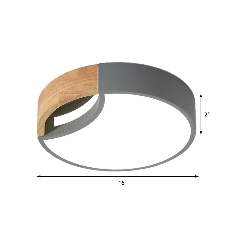 Splicing Rounded Flush Ceiling Light Nordic Iron Grey/White/Green LED Flush Mount in White Light with Wood Grip, 12"/16"/19.5" Wide Clearhalo 'Ceiling Lights' 'Close To Ceiling Lights' 'Close to ceiling' 'Flush mount' Lighting' 369720