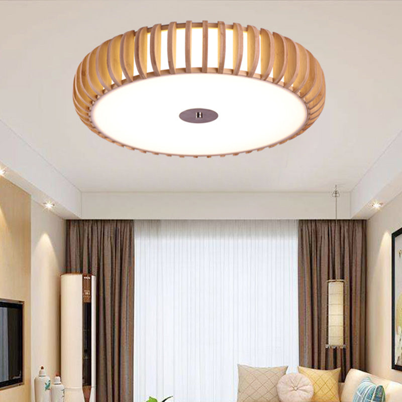 Round Flush Mount Japanese Wood 3 Heads Close to Ceiling Lamp in Beige for Living Room Clearhalo 'Ceiling Lights' 'Close To Ceiling Lights' 'Close to ceiling' 'Flush mount' Lighting' 370028