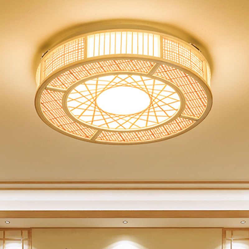 Bamboo Hand-Worked Flushmount Japanese 3 Bulbs Ceiling Mount Light Fixture in Wood Clearhalo 'Ceiling Lights' 'Close To Ceiling Lights' 'Close to ceiling' 'Flush mount' Lighting' 370052