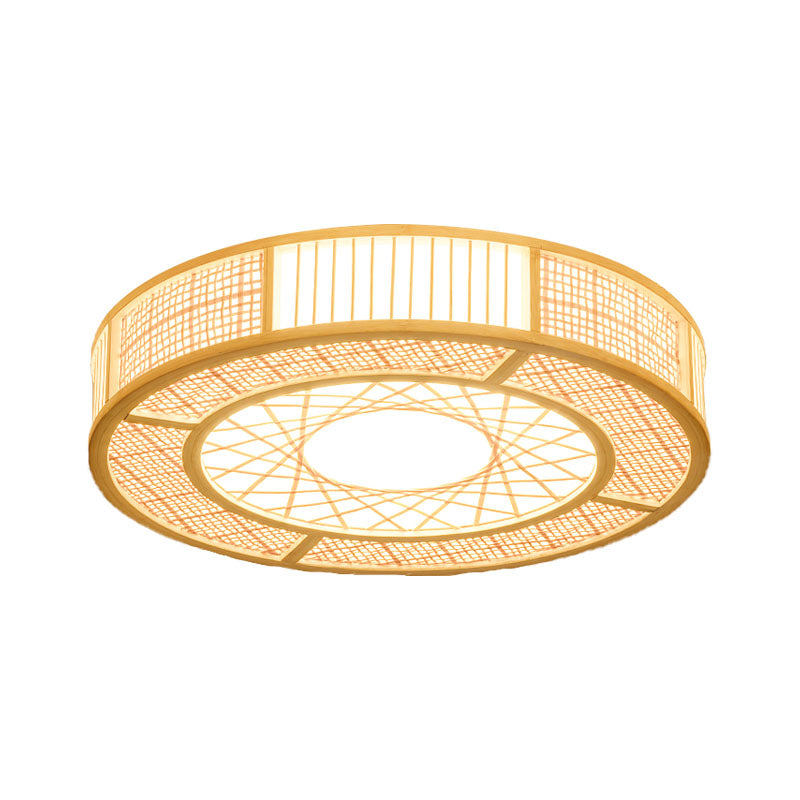 Bamboo Hand-Worked Flushmount Japanese 3 Bulbs Ceiling Mount Light Fixture in Wood Clearhalo 'Ceiling Lights' 'Close To Ceiling Lights' 'Close to ceiling' 'Flush mount' Lighting' 370054