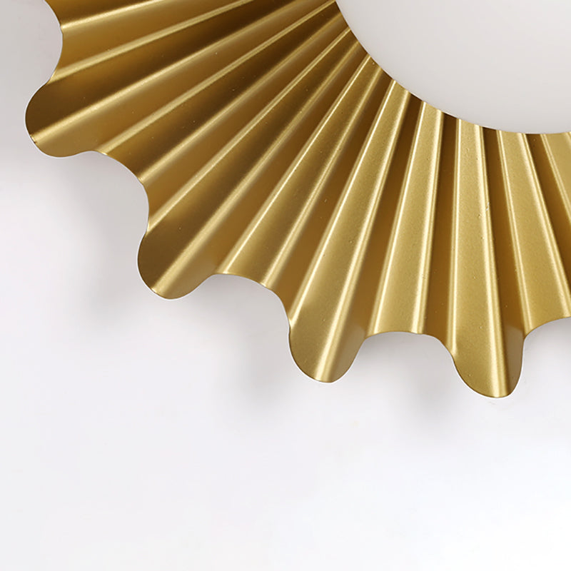White Glass Sphere Wall Light with Brass Scalloped Backplate 1 Heads Modern Wall Mounted Light Clearhalo 'Cast Iron' 'Glass' 'Industrial' 'Modern wall lights' 'Modern' 'Tiffany' 'Traditional wall lights' 'Vanity Lights' 'Wall Lights' Lighting' 370177