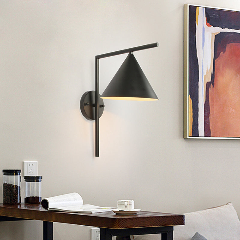 Conical Metal Wall Lighting Contemporary 1 Light Black/White/Gold Sconce Light Fixture over Table, 8" W Clearhalo 'Cast Iron' 'Glass' 'Industrial' 'Modern wall lights' 'Modern' 'Tiffany' 'Traditional wall lights' 'Wall Lamps & Sconces' 'Wall Lights' Lighting' 370209