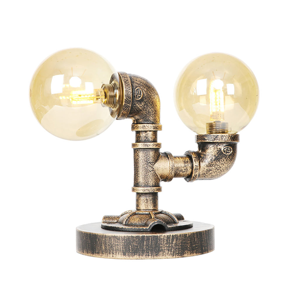 Clear/Amber Glass Round Shade Task Lighting Vintage Style 2 Lights Coffee Shop Desk Lamp in Antique Silver/Bronze Clearhalo 'Lamps' 'Table Lamps' Lighting' 370460