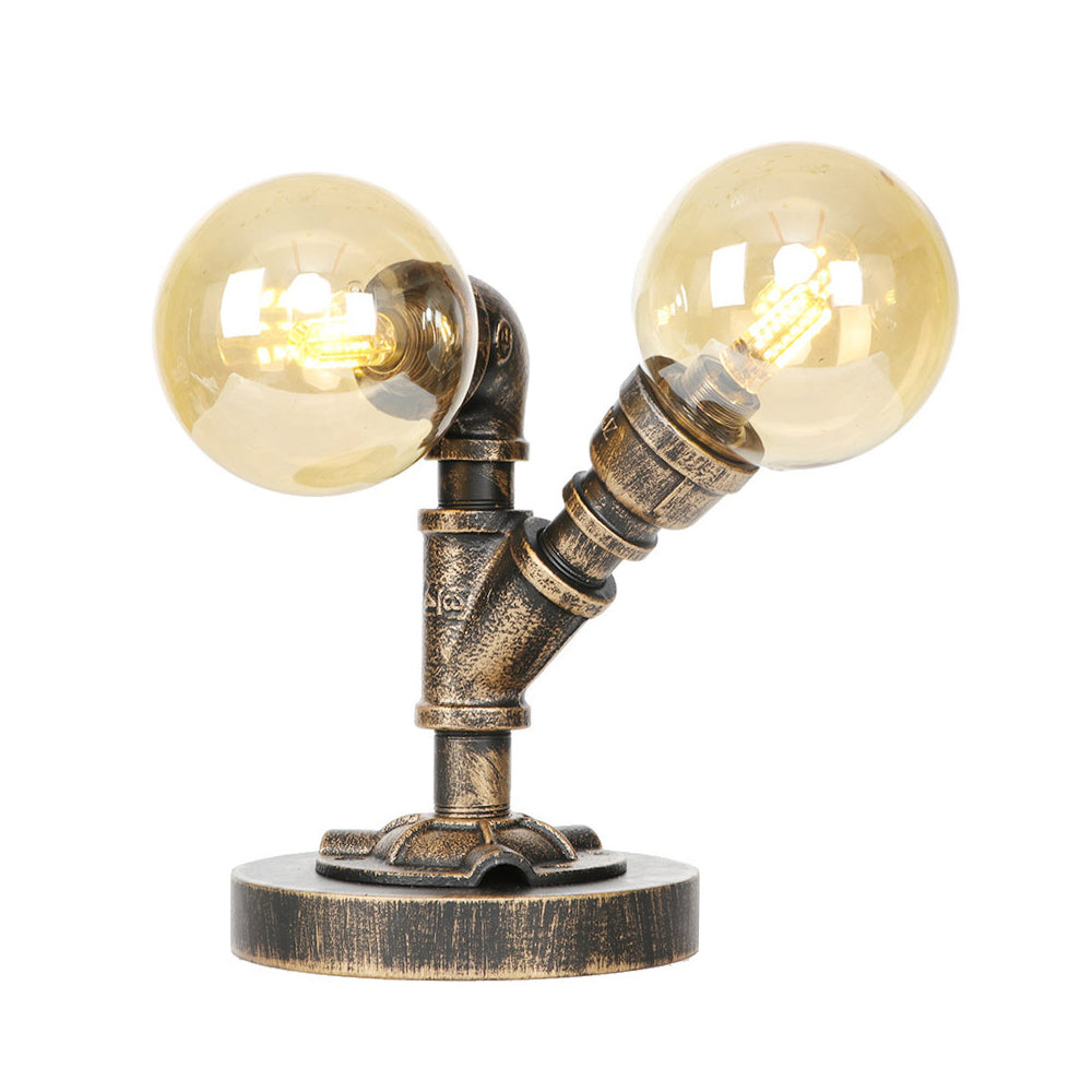 Clear/Amber Glass Round Shade Task Lighting Vintage Style 2 Lights Coffee Shop Desk Lamp in Antique Silver/Bronze Clearhalo 'Lamps' 'Table Lamps' Lighting' 370464
