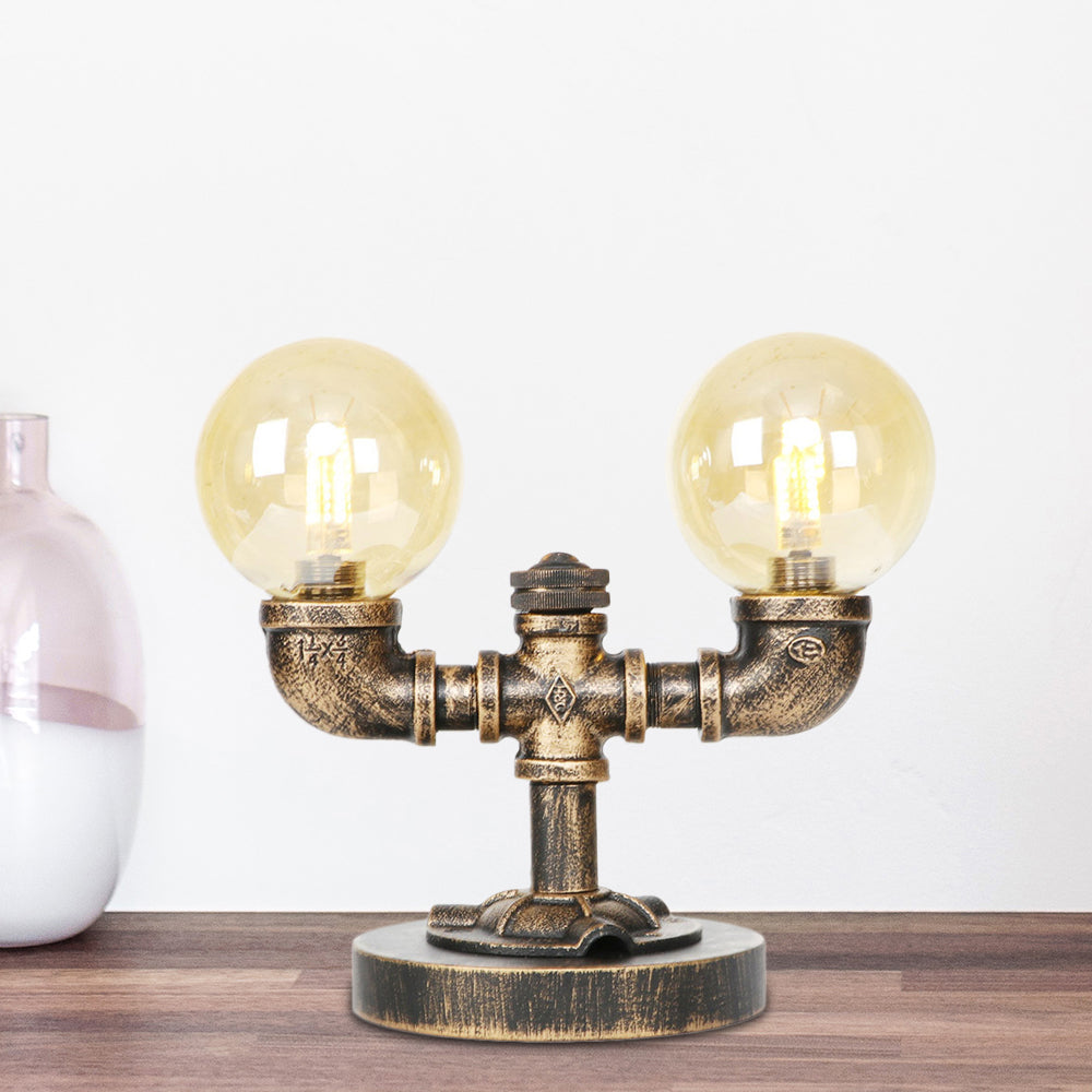 Clear/Amber Glass Round Shade Task Lighting Vintage Style 2 Lights Coffee Shop Desk Lamp in Antique Silver/Bronze Amber A Clearhalo 'Lamps' 'Table Lamps' Lighting' 370466