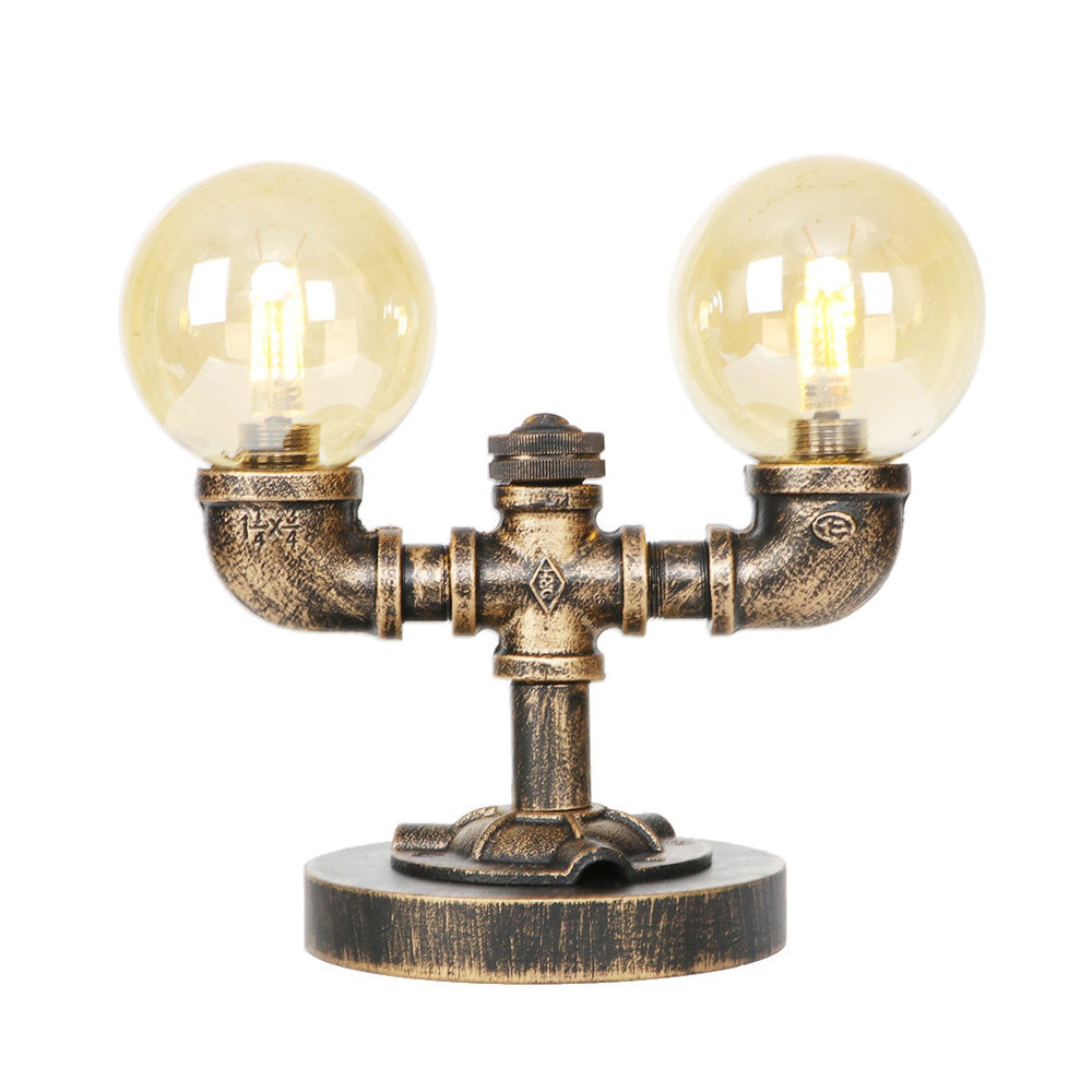 Clear/Amber Glass Round Shade Task Lighting Vintage Style 2 Lights Coffee Shop Desk Lamp in Antique Silver/Bronze Clearhalo 'Lamps' 'Table Lamps' Lighting' 370468