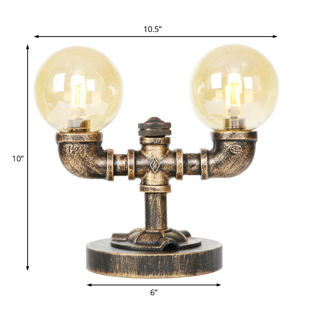 Clear/Amber Glass Round Shade Task Lighting Vintage Style 2 Lights Coffee Shop Desk Lamp in Antique Silver/Bronze Clearhalo 'Lamps' 'Table Lamps' Lighting' 370469