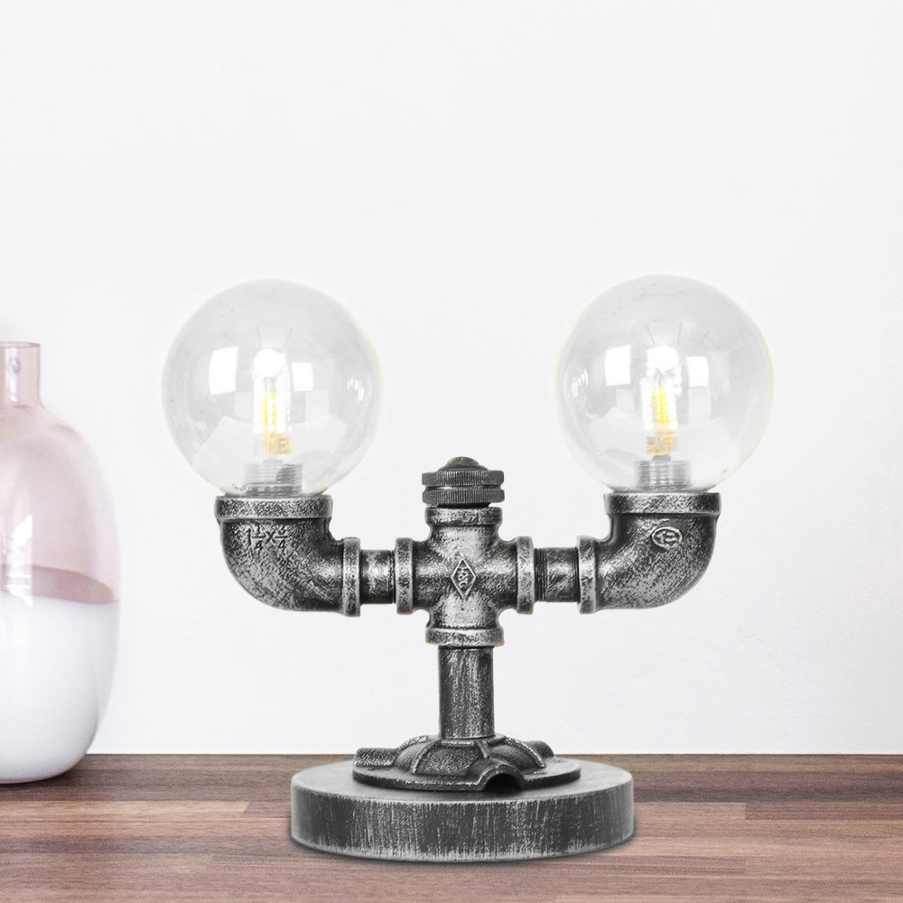 Clear/Amber Glass Round Shade Task Lighting Vintage Style 2 Lights Coffee Shop Desk Lamp in Antique Silver/Bronze Clear A Clearhalo 'Lamps' 'Table Lamps' Lighting' 370470