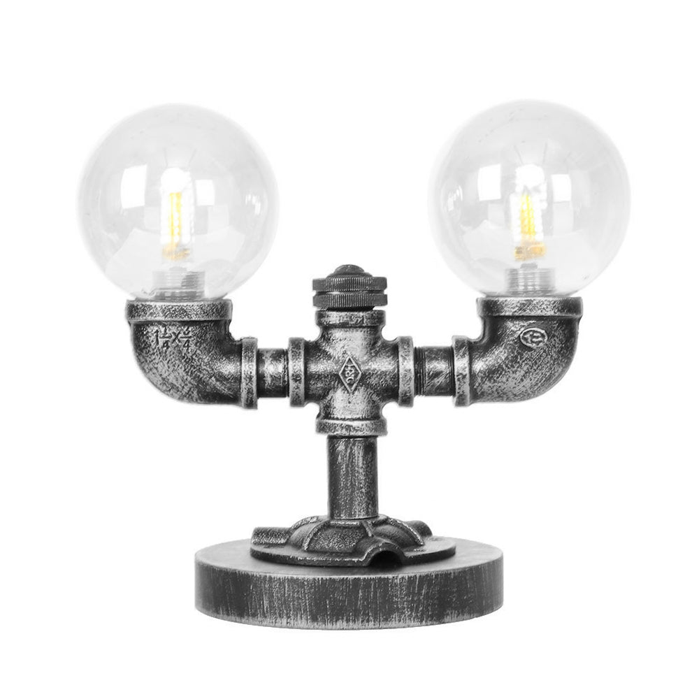 Clear/Amber Glass Round Shade Task Lighting Vintage Style 2 Lights Coffee Shop Desk Lamp in Antique Silver/Bronze Clearhalo 'Lamps' 'Table Lamps' Lighting' 370472